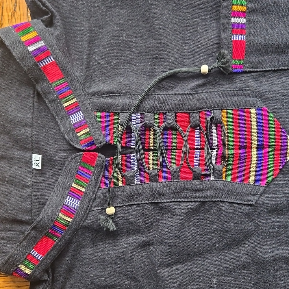 Men’s Guatemalan Woven Artisan Shirt Black Embroidered Boho Top XL - Picture 8 of 12
